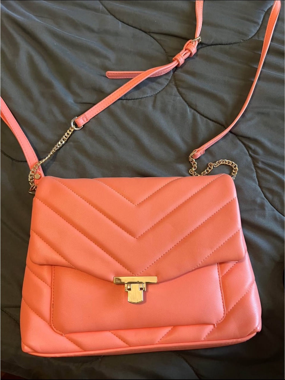 a new day Coral Quilted Crossbody Bag with Gold Hardware